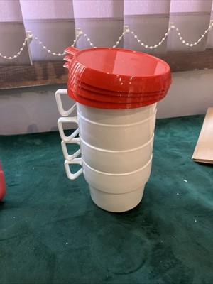 Vintage Kunststoff Camping Trinkset | Picknickbecher | 4er Set | Plastimat rot