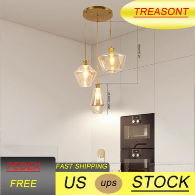 3-Light Chandelier Ceiling Lights Glass Champagne Gold Hanging Pendant Loft Lamp
