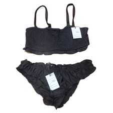 Pour Moi Black Free Spirit Strapless Underwired Top/Frill Swimsuit Bikini L/34D