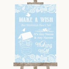 Blue Burlap & Lace Wishing Well Message Personalised Wedding Sign