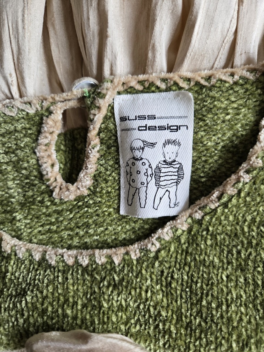Suss Design Green Knit Top, Beige Silk Bottom Girl's Dress