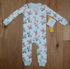Burt's Bees Baby Organic Snug Fit Coverall White, Green  Coral Butterflies 12M