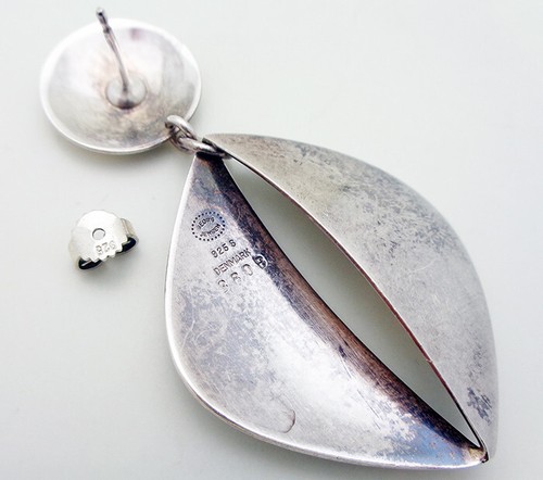 SINGLE Georg Jensen Denmark Sterling Silver 57mm Long Drop/Dangle Post Earring - Picture 4 of 4