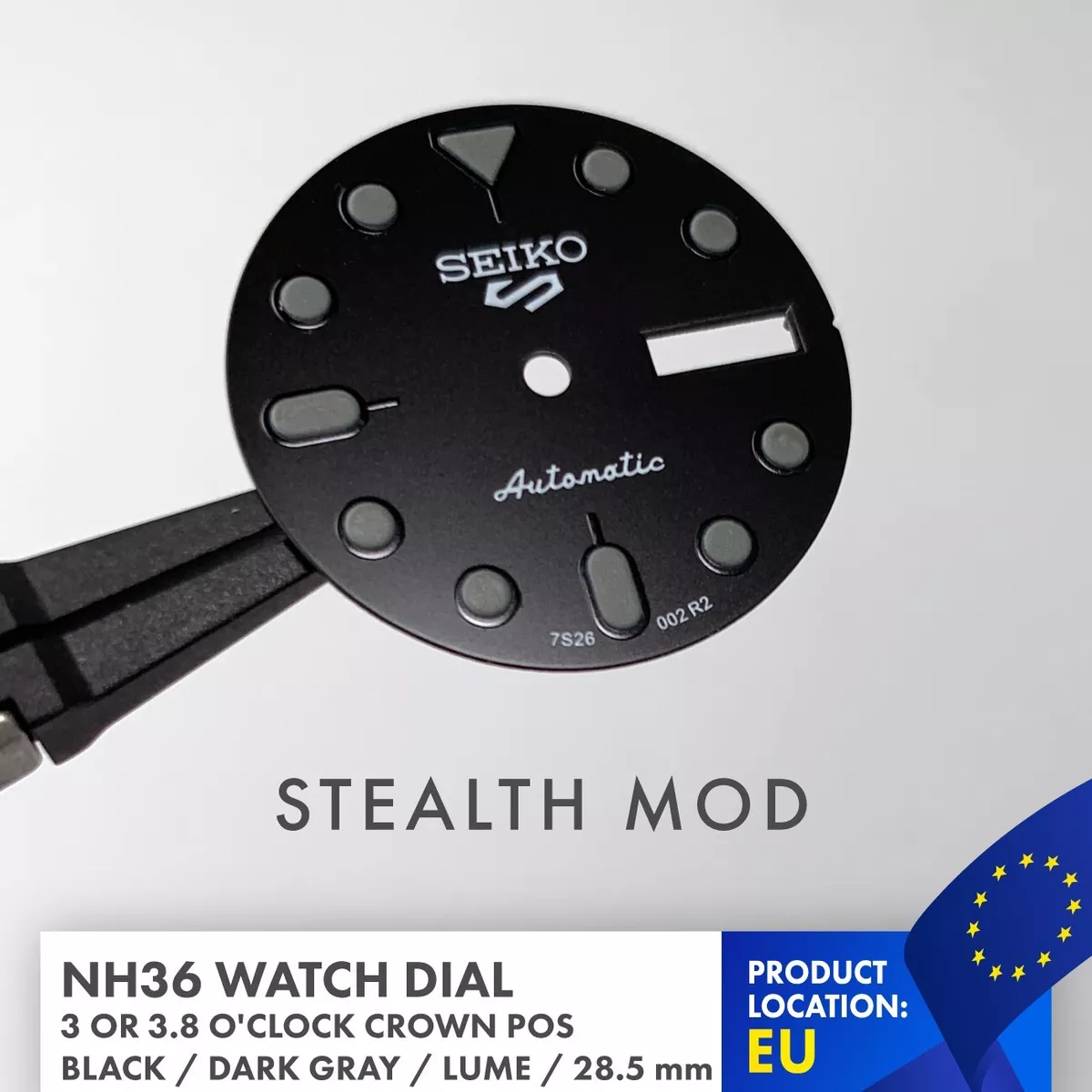 Black Stealth Dial for Seiko SKX007 divers watch model fits on NH36 movement