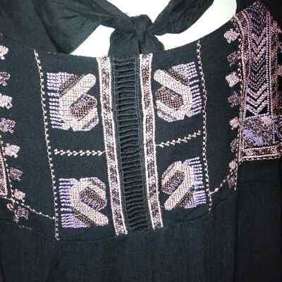 Free People Black Embroidered Rhiannon Boho Dress L NWT | eBay