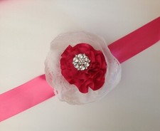 NEW HANDMADE WEDDING BRIDAL 110" SASH, RHINESTONE/HOT PINK/WHITE. 15 free ship