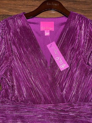 jessamie long sleeve dress Lilly Pulitzer 6 Foil Crinkle MULBERRY JESSAMIE DRESS LongSleeve Fit &  Flare NWT
