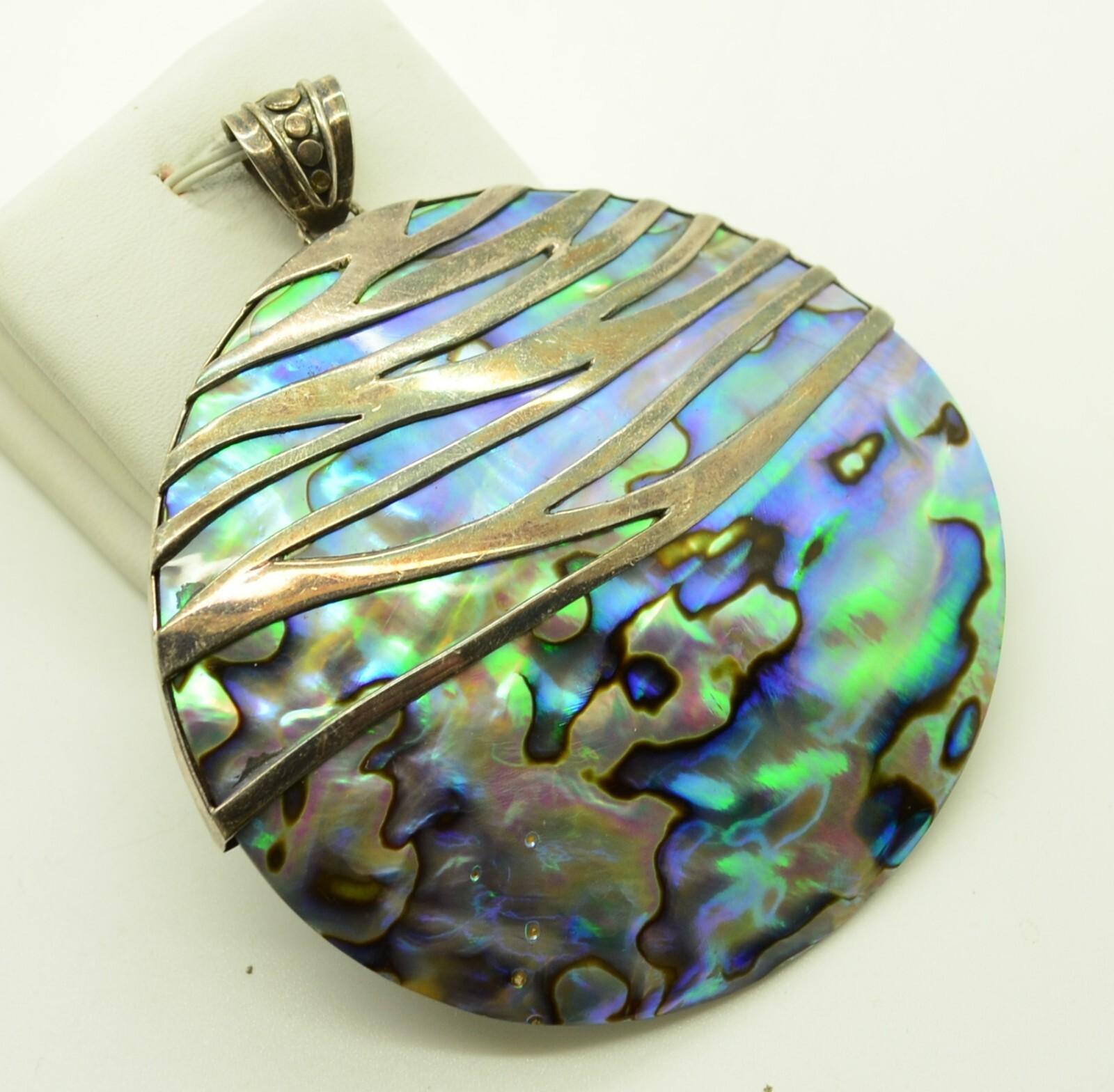 Sterling Silver Abalone Shell Large Circular Pend… - image 2