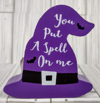 Mini Witch You Put A Spell On Me Halloween Wood Witches Hat Decor 3'' Decoration
