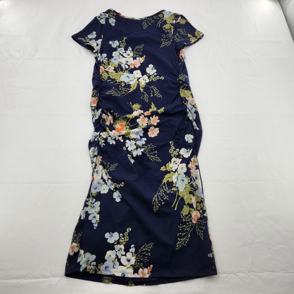 Isabel Maternity Bodycon TShirt Dress Medium Short Sleeve Ruched Blue