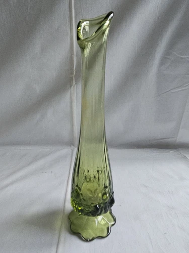 Fenton Swung Glass Vase Colonial Avacodo Green Raised Rose Buds  10" Tall