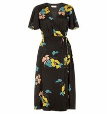 Hobbs lightweight jacquard wrap silhouette midi Peggy Dress in Black Multi UK 8