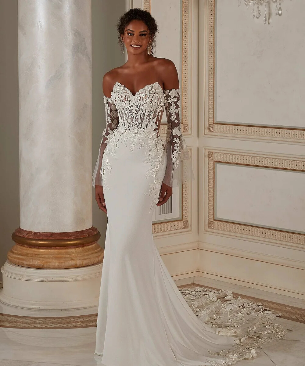 Elegant Lace Applique Mermaid Wedding Dresses Detachable Long Sleeves Gowns | eBay Elegant Lace Applique Mermaid Wedding Dresses Detachable Long Sleeves Gowns | eBay