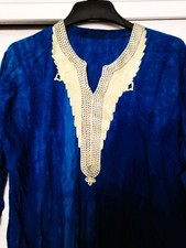 Ladies Long sleeves Tie-Dye Lounging / Sleep 100% Cotton Blue Maxi Dress Size 52