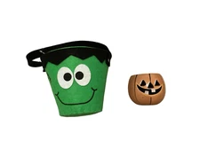 Felt Trick Or Treat Bucket Pumpkin Candle Holder Halloween Spooky Holiday Contai
