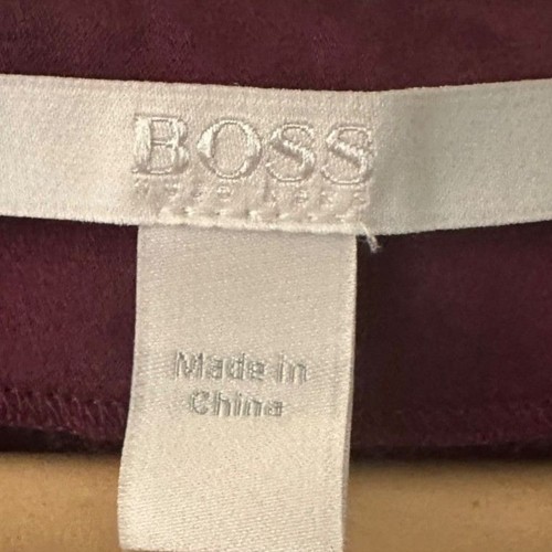 Blusa Hugo Boss Púrpura Roja 93% Seda Elástica Cuello en V Fluida Mangas Abiertas Talla 10 - Imagen 4 de 8