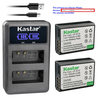 Kastar Battery LCD Dual USB Charger for Canon LP-E10 LPE10 & Canon EOS 1500D