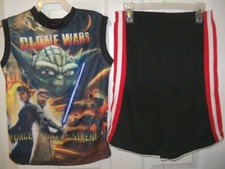 Star Clone Wars Yoda Force Power Strength Shorts  Shirt Set Boys Size 4 / 5 NWT