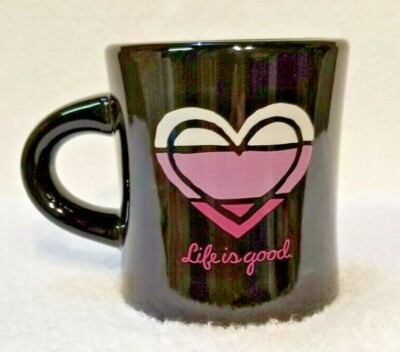 Life is Good Home Heart Design Coffee Diner Mug Black 