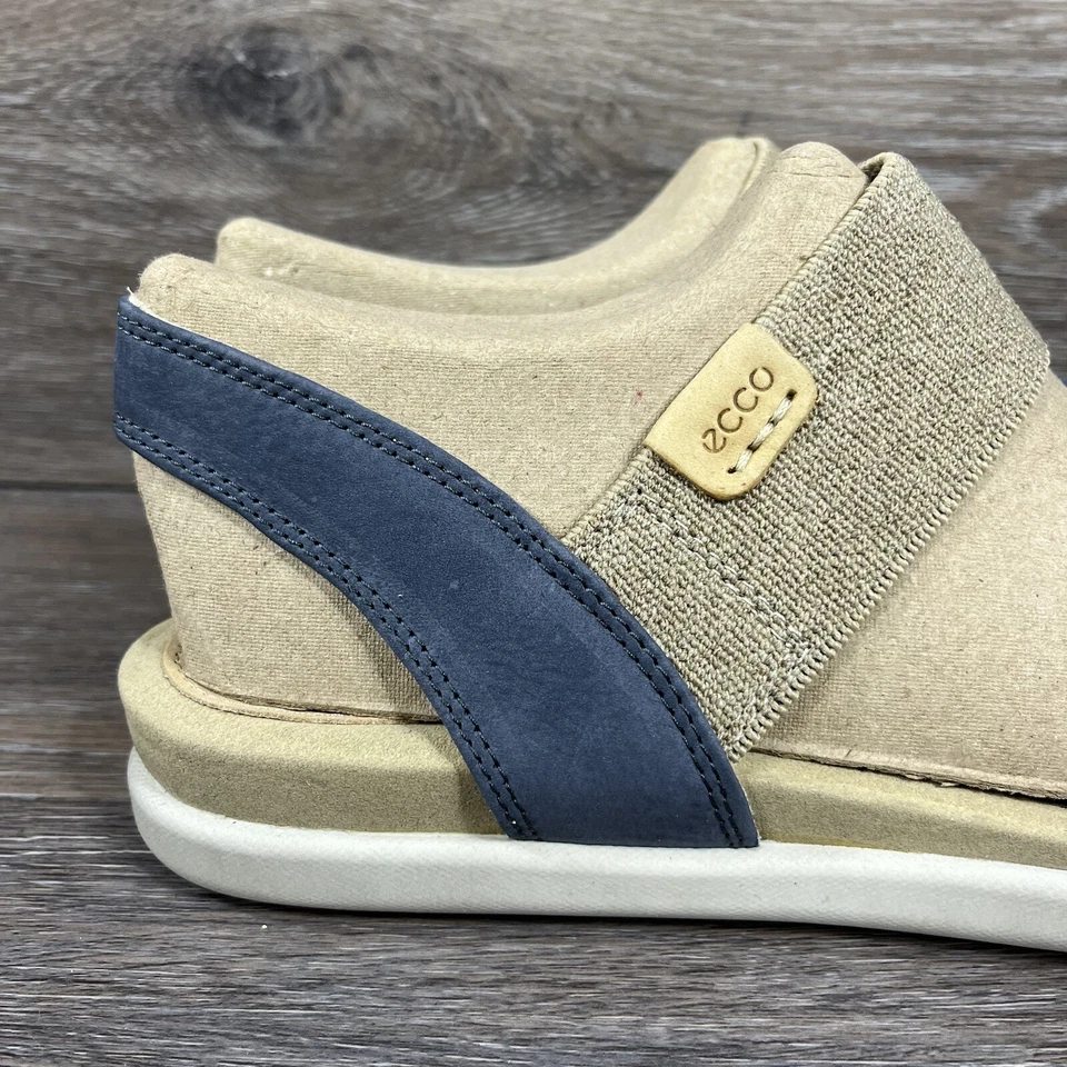 Sandalia Ecco Damara Gladiador Tobillo Cruzado Tela Cuero Azul Tostado 10 10.5 Foto 3 de 4