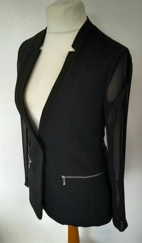 KAREN MILLEN - EVENING JACKET TUX Black Sheer Sleeves Size 8/10 - Picture 2 of 14