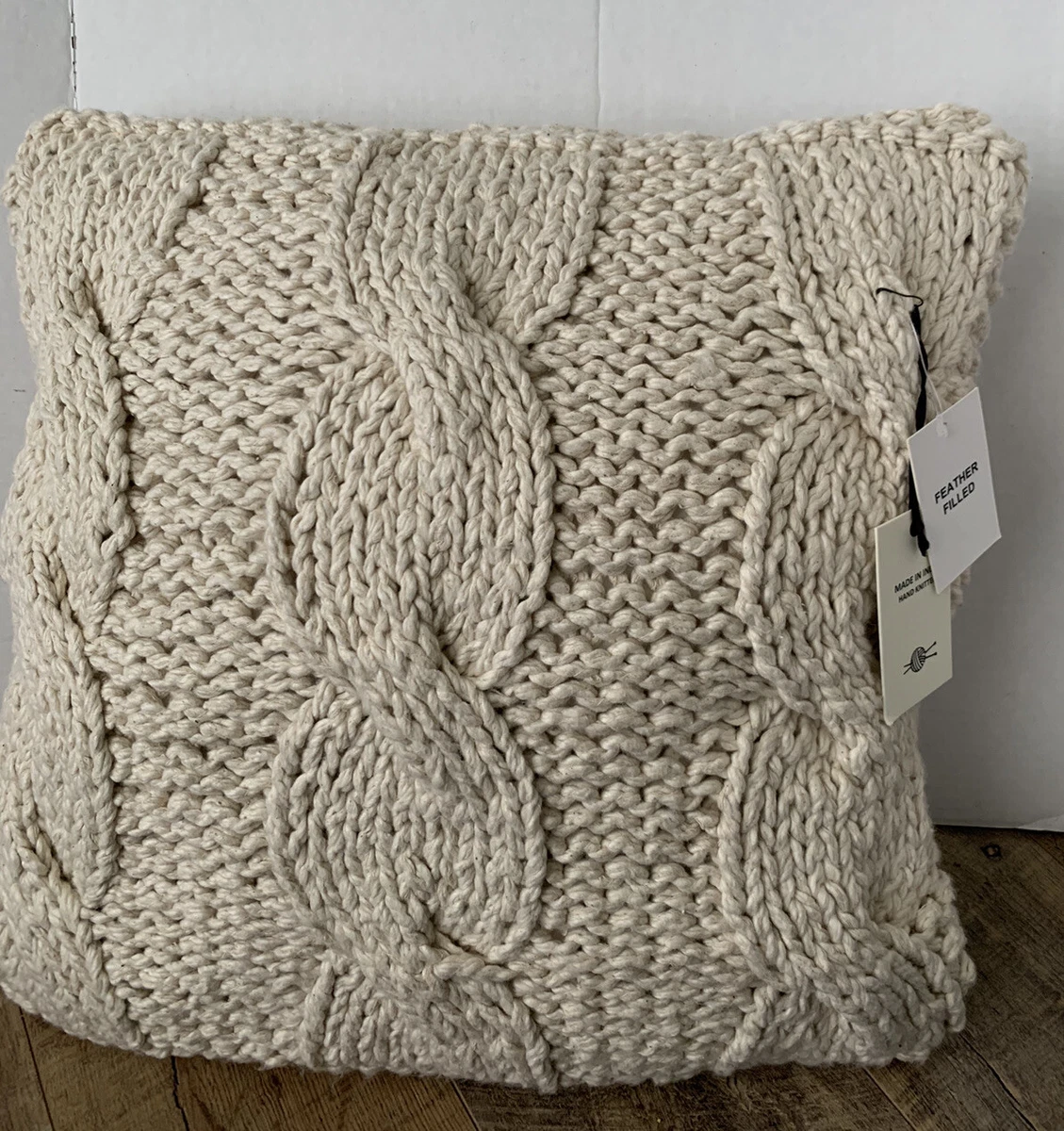 Chunky Yarn Hand-knitted Pillow Cover With Feather Down Pillow