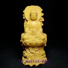 4.1 Inch Chinese Boxwood Hand carved Buddhism Sakyamuni Buddha Statue Collection