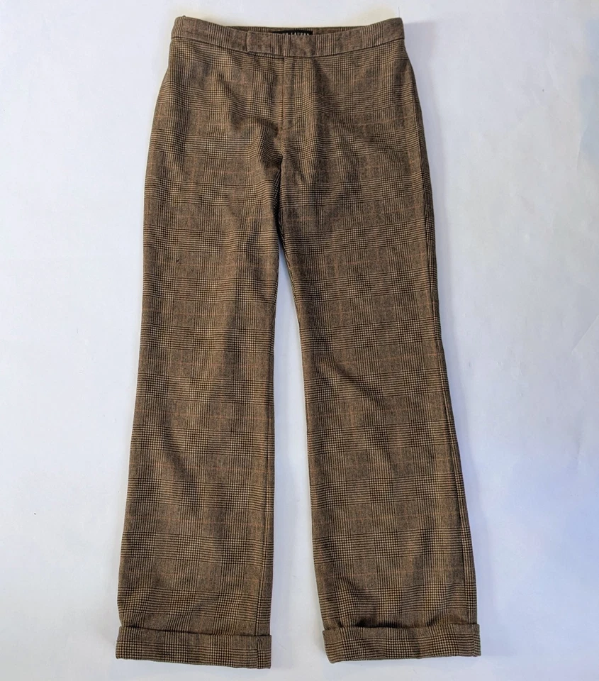 Vintage RALPH LAUREN Plaid Straight Leg Wool Cashmere PANTS Womens 8 Made In USA - Image 2 of 4
