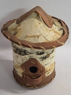 Nesting Box Carolina Wren Chickadee House for Small Birds Birch Bark  & Leather