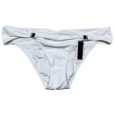 Victoria's Secret Bikini Bottom Women M White Accents Ruched Detail NEW