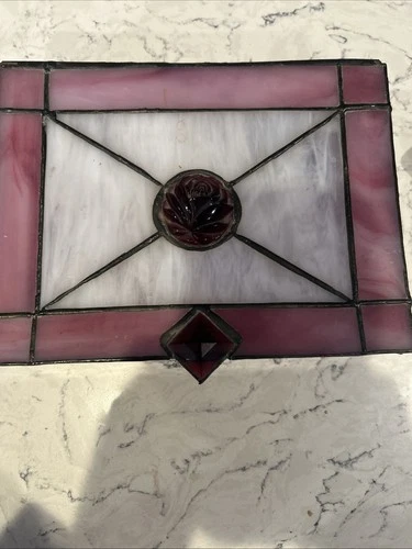 Vintage Tiffany Style Stained Glass Jewelry Box 8x6x2