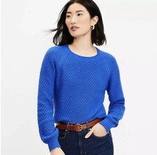 Loft Azure Blue Cableknit Crew Neck Cotton Sweater Size Small New with Tags