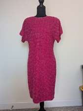 Vintage Nipon Night Fuchsia Pink Beaded Swirl Formal Evening Dress Womens