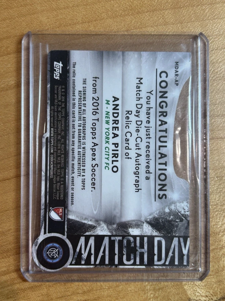 2016 Topps MLS Apex Andrea Pirlo /25 Orange Die Cut Game Used Patch Auto - Image 2 of 4