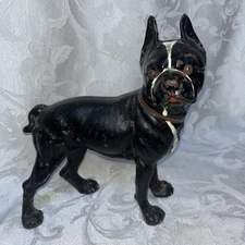 Vintage Antique Cast Iron Boston Terrier Bull Dog Door Stop Hubley Style ( 7Lbs)