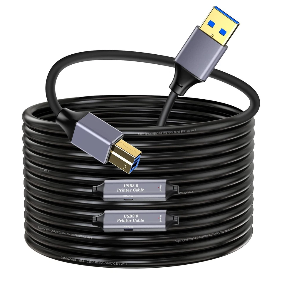 USB 3.0 Printer Cable 50ft - Compatible with Various Devices - Image 3 of 4