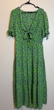 BTFBM Green Floral Dress Maxi Boho XL Tie Front Tirered Resort Cottage 