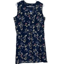 Original Nicole Miller Navy Floral Sleeveless Drawstring Waist Shirt Dress Large