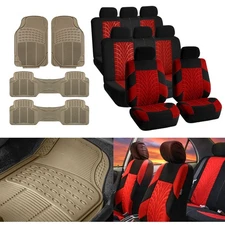 FH Group Universal Fit 8 Seater Cloth Car Seat Covers SUV 3-Row w/ Floor Mats