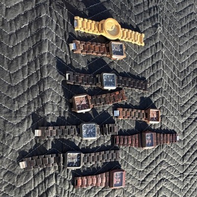 Lot of 9 weeood Wooden Watches Mixed Styles and Colors Assorted Faces. For parts