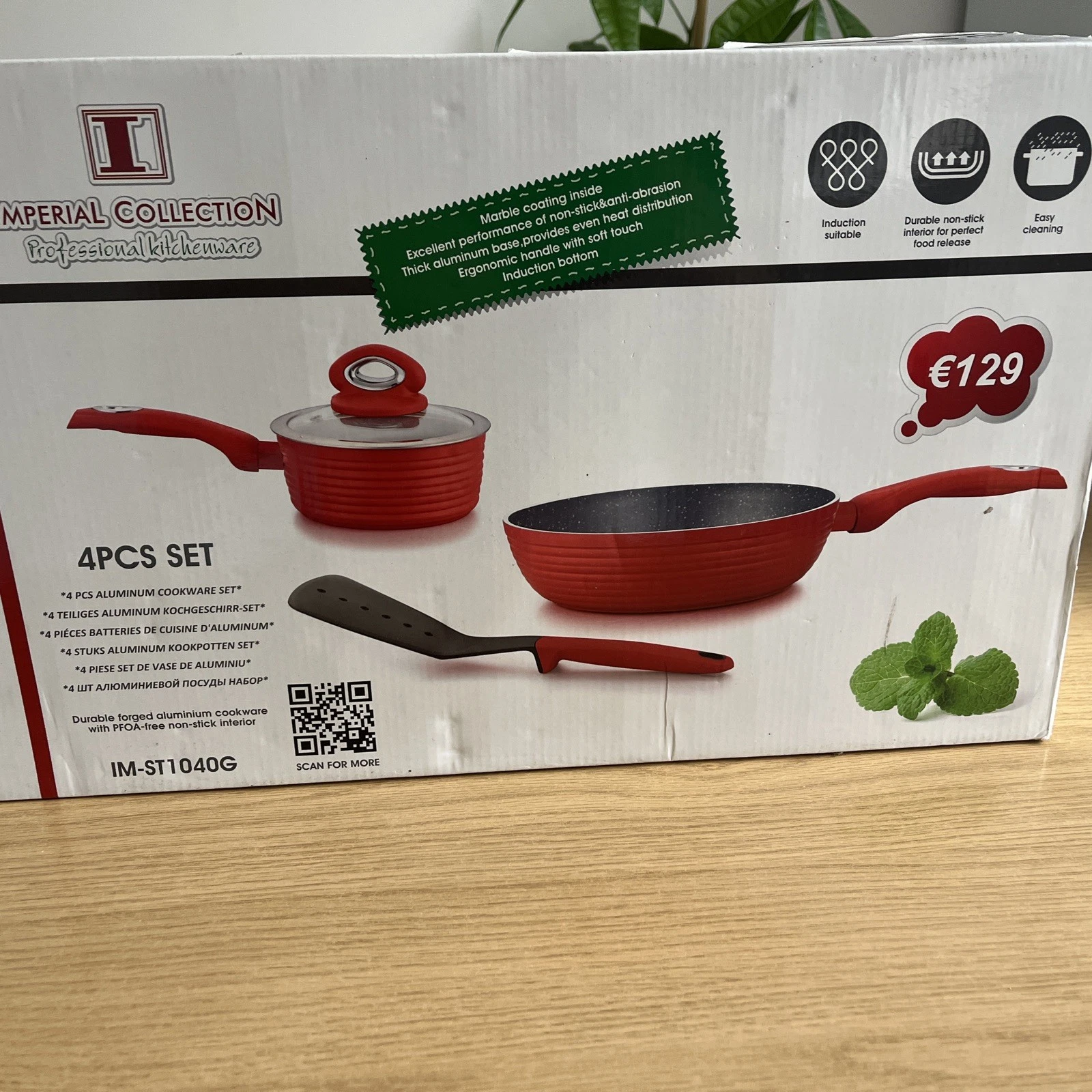 Aluminium 4Pc Marble Stone Non Stick Cookware Set Induction Frying Pan Saucepan