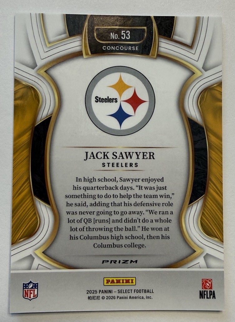 JACK SAWYER 2025 Panini Select #53 ZEBRA PRIZM SSP! Pittsburgh