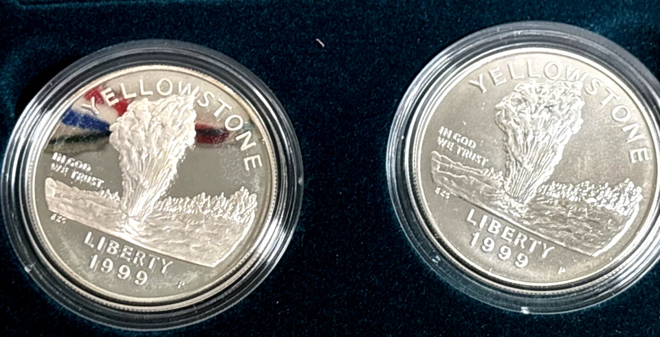 1999 US Mint Yellowstone National Park SILVER Dollar set (2 silver dollars) - Image 2 of 4