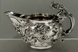 Japanese Sterling Silver Dragon Cream Pitcher c1890 SANJU SAKU