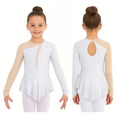 Kids Girls Dress Patchwork Dancewear Shiny Costume Stage Figure Skating Class