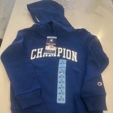 Champion Kids Unisex Blue Logo Fleece Pullover Hoodie S 6/7 Long Sleeve
