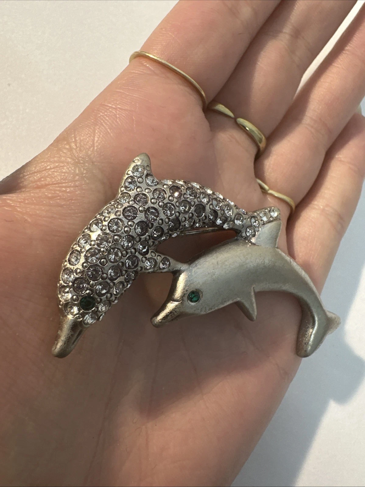 Broche Dauphin Argenté Avec Strass Blanc Bijoux Fantaisie