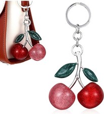 Cherry Bag Charm Keychain Glitter Resin  Metal Brass - Fast Shipping