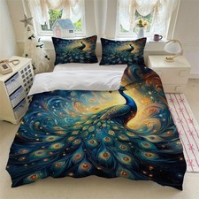 3D Dreamy Peacock Soft Duvet Quilt Cover Set Single Double King Super King Size