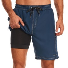 Mens Swim Trunks with Compression Liner 9 inch Bathing Suit Quick-Dry Swim Sh...
